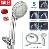 Handheld Shower Head Stainless High Pressure 5 Spray Settings Massage Spa Showerhead Chrome Face with Check Valve 5ft Steel Hose Adjustable Angle Brac