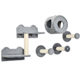 5PCs Cat Wall Shelves, Pet Wall-mounted Climbing Shelf Set, Kitten Activity Center With Condo, Cushion, Scratching Post, Jumping Platform, Brown (Option: Gray)