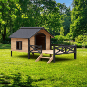 Outdoor Large Wooden Cabin House Style Wooden Dog Kennel With Porch (Option: Yellow Brown)